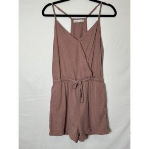 Becool Women's Mauve Faux Wrap Racerback Romper With Pockets Junior Size M